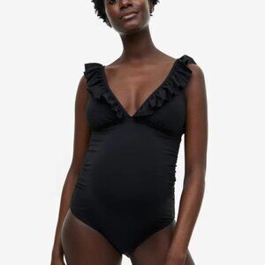 H&M Mama Ruffle Trimmed One Piece Swimsuit Black Size XL